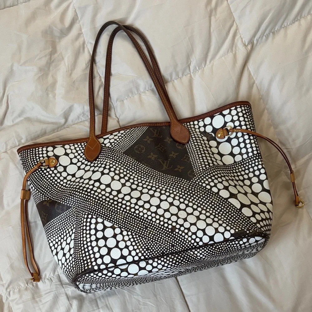 Louis Vuitton Yayoi Kusama Limited Neverfull Waves Dot Brown White Monogram Tote - Picture 16 of 17